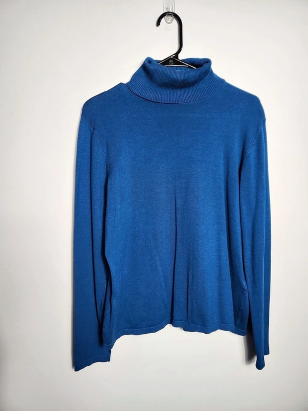 Vintage Casual Corner Silk Stretch Turtleneck Pullover Sweater Cobalt Blue Large